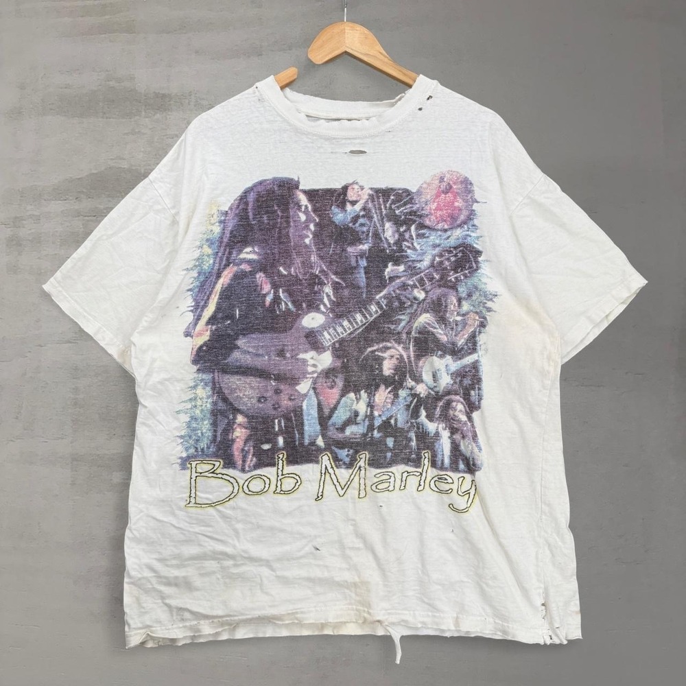 Vintage Bob Marley Rap Tee Shirt White Faded Distressed Thrashed Reggae Band XL